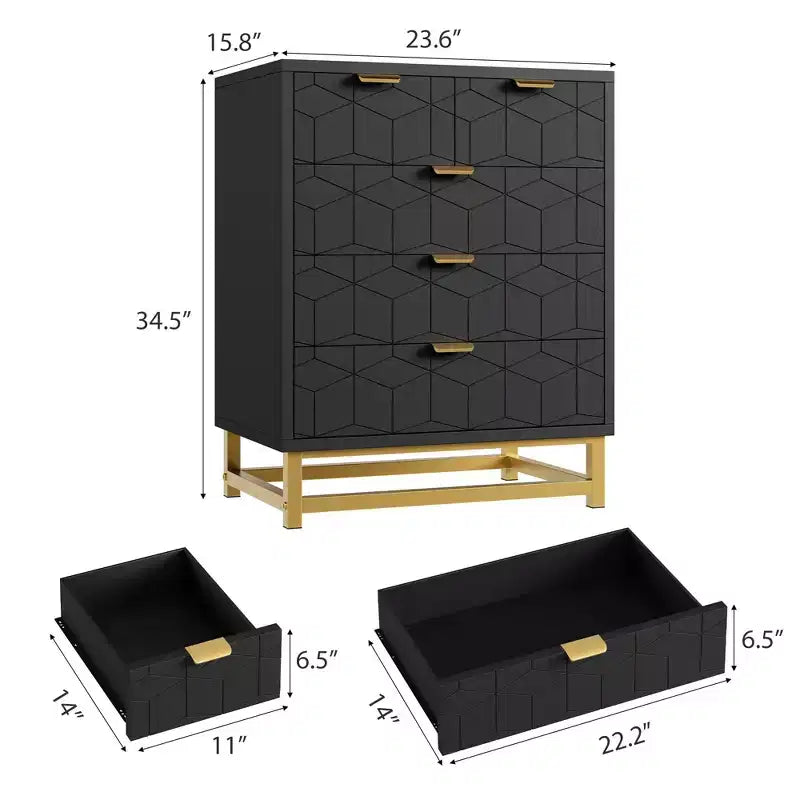Cassettiera in legno a 5 cassetti con gambe in metallo per camera da letto, soggiorno, ingresso