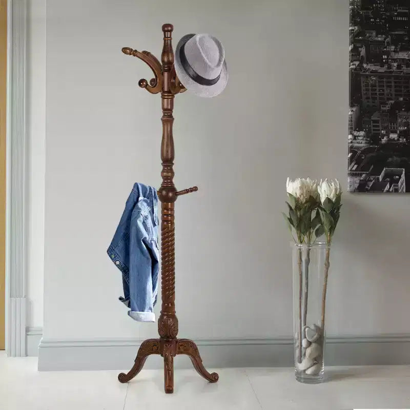 Appendiabiti da terra retrò creativo in legno massello di frassino con 8 ganci, per cappotti/cappelli/sciarpe (soggiorno/camera da letto)