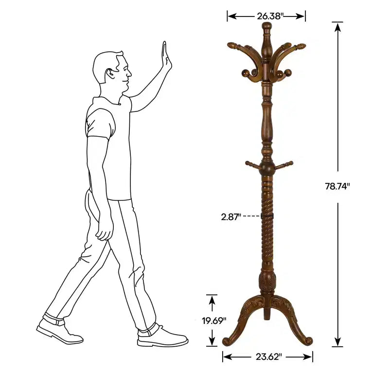 Appendiabiti da terra retrò creativo in legno massello di frassino con 8 ganci, per cappotti/cappelli/sciarpe (soggiorno/camera da letto)