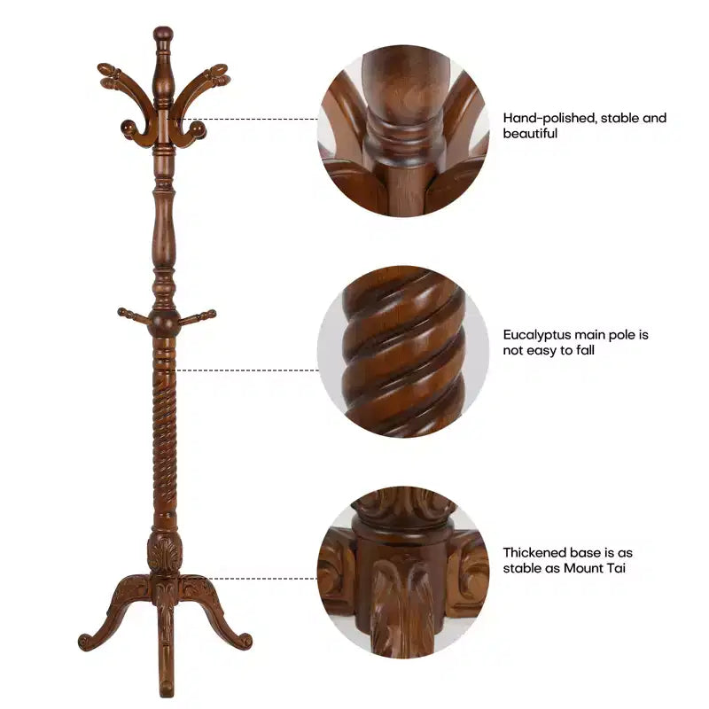 Appendiabiti da terra retrò creativo in legno massello di frassino con 8 ganci, per cappotti/cappelli/sciarpe (soggiorno/camera da letto)