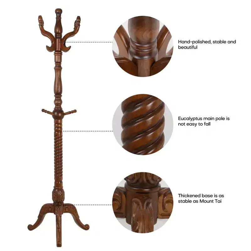 Appendiabiti da terra retrò creativo in legno massello di frassino con 8 ganci, per cappotti/cappelli/sciarpe (soggiorno/camera da letto)