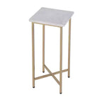 HomeRoots 21 White and Gold Distressed Marble and Iron Square End Table