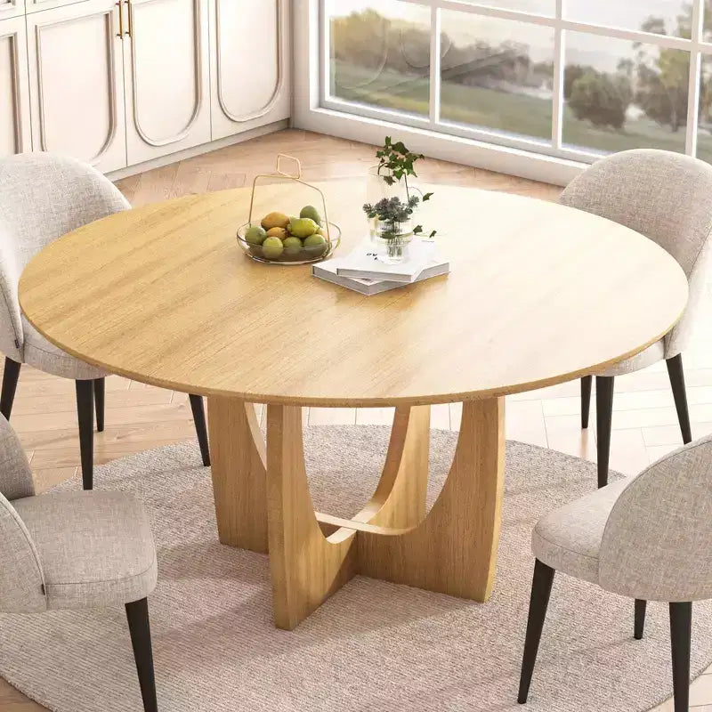 Tavolo da pranzo rotondo in legno da 42 pollici per 4 persone, tavolo da cucina e sala da pranzo moderno in stile rustico