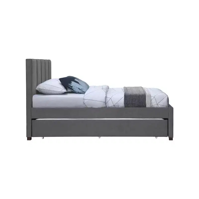 Letto estraibile doppio in tessuto effetto lino