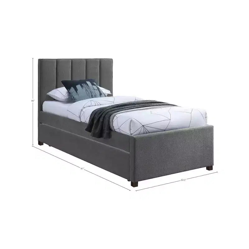 Letto estraibile doppio in tessuto effetto lino