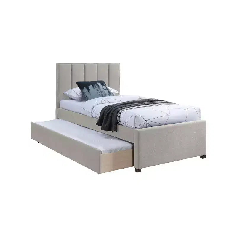 Letto estraibile doppio in tessuto effetto lino