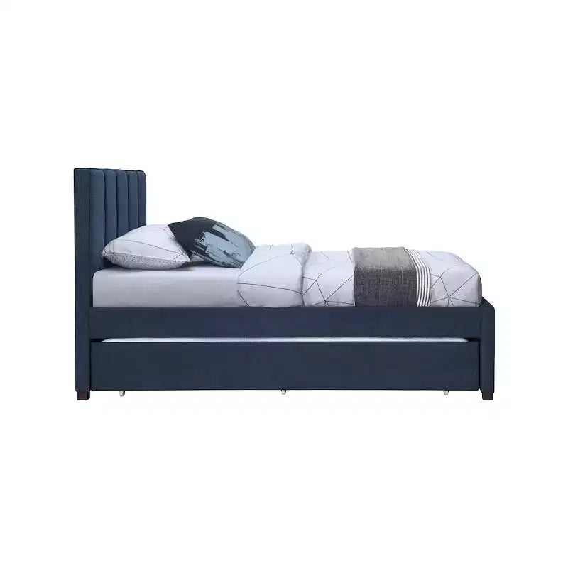 Letto estraibile doppio in tessuto effetto lino