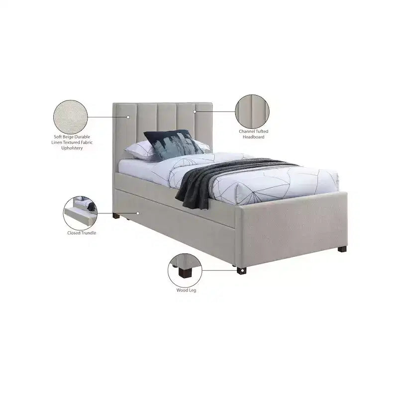 Letto estraibile doppio in tessuto effetto lino