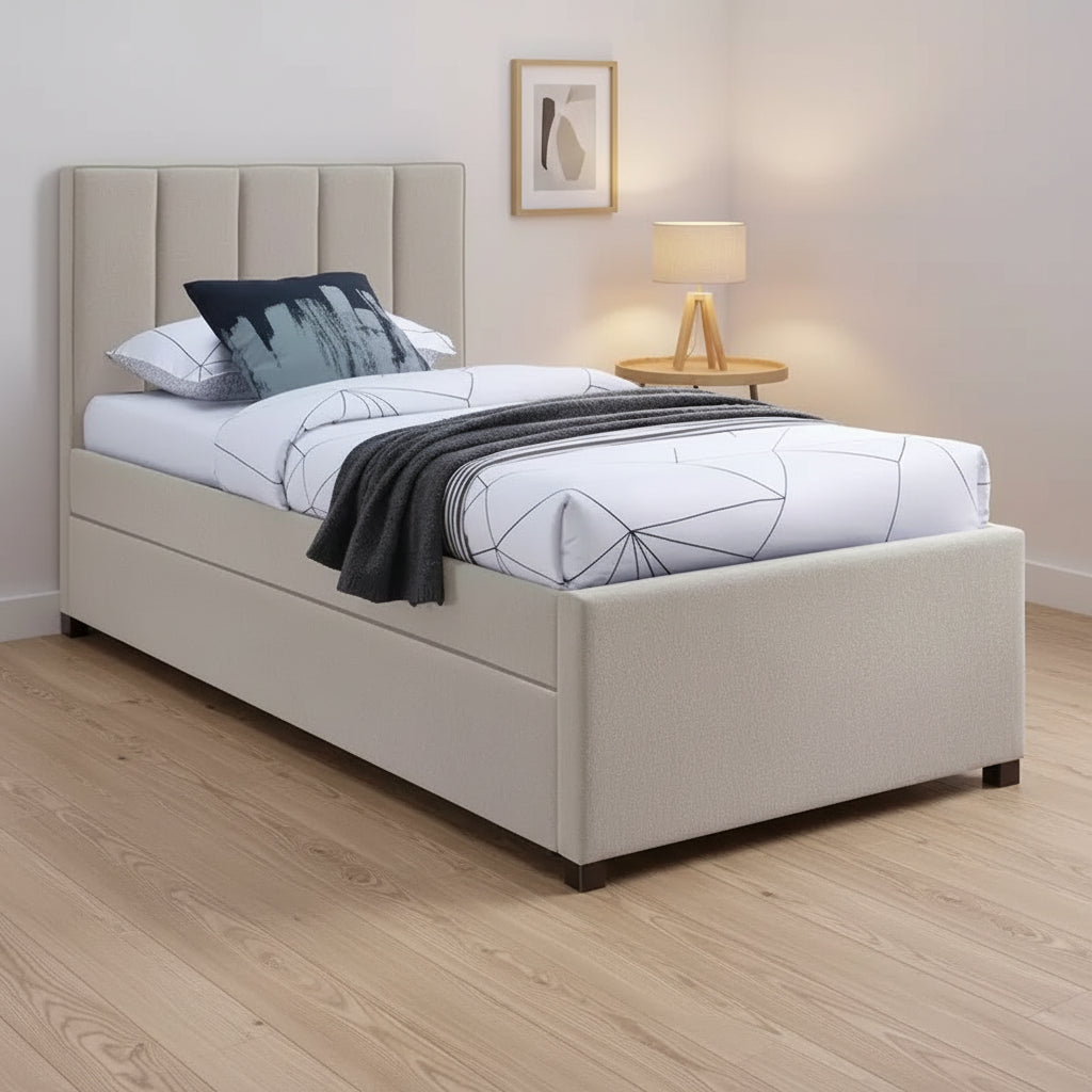 Meridian Furniture,Harper Linen Textured Fabric Twin Trundle Bed