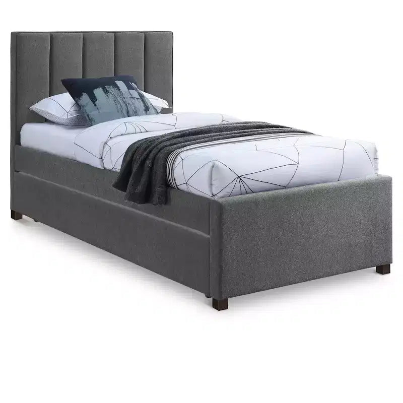 Letto estraibile doppio in tessuto effetto lino