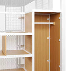 Letto a soppalco full-size con scrivania e armadio, struttura in metallo resistente con scale e ripiani in legno per bambini e ragazzi