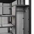 Letto a soppalco full-size con scrivania e armadio, struttura in metallo resistente con scale e ripiani in legno per bambini e ragazzi