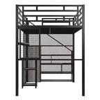 Letto a soppalco full-size con scrivania e armadio, struttura in metallo resistente con scale e ripiani in legno per bambini e ragazzi
