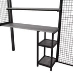 Letto a soppalco full-size con scrivania e armadio, struttura in metallo resistente con scale e ripiani in legno per bambini e ragazzi
