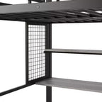 Letto a soppalco full-size con scrivania e armadio, struttura in metallo resistente con scale e ripiani in legno per bambini e ragazzi