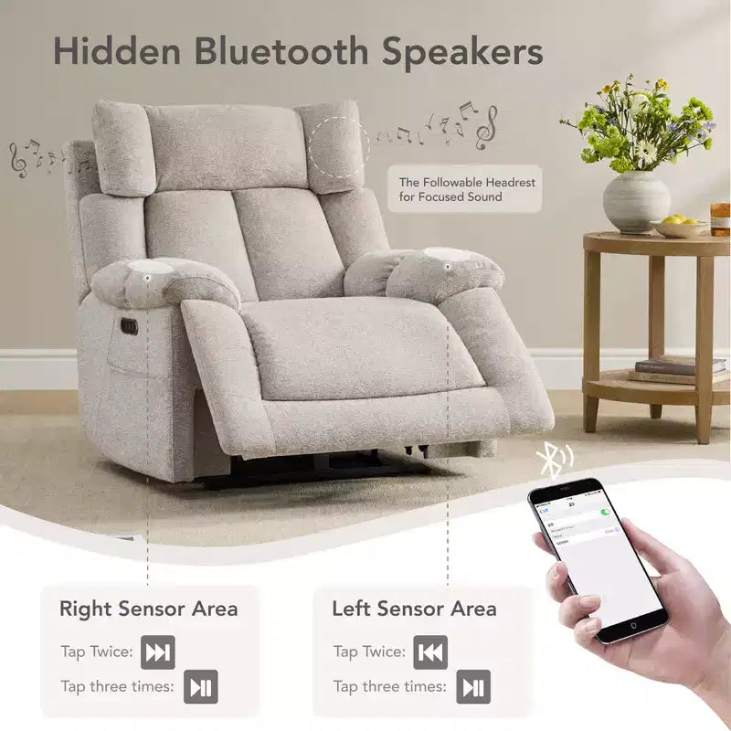 Poltrona reclinabile per cameretta Power Lay Flat con altoparlanti Bluetooth e supporto lombare elettrico