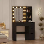 Tocador alto da 55 pollici, scrivania da trucco con specchio e luci a 3 colori, mensole portaoggetti e cassettiera, toletta per camera da letto