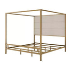 Letto a baldacchino moderno king size con testiera alta in lino imbottita