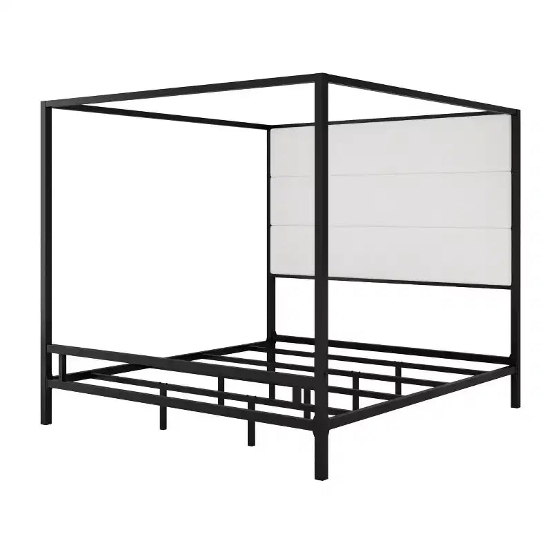 Letto a baldacchino moderno king size con testiera alta in lino imbottita