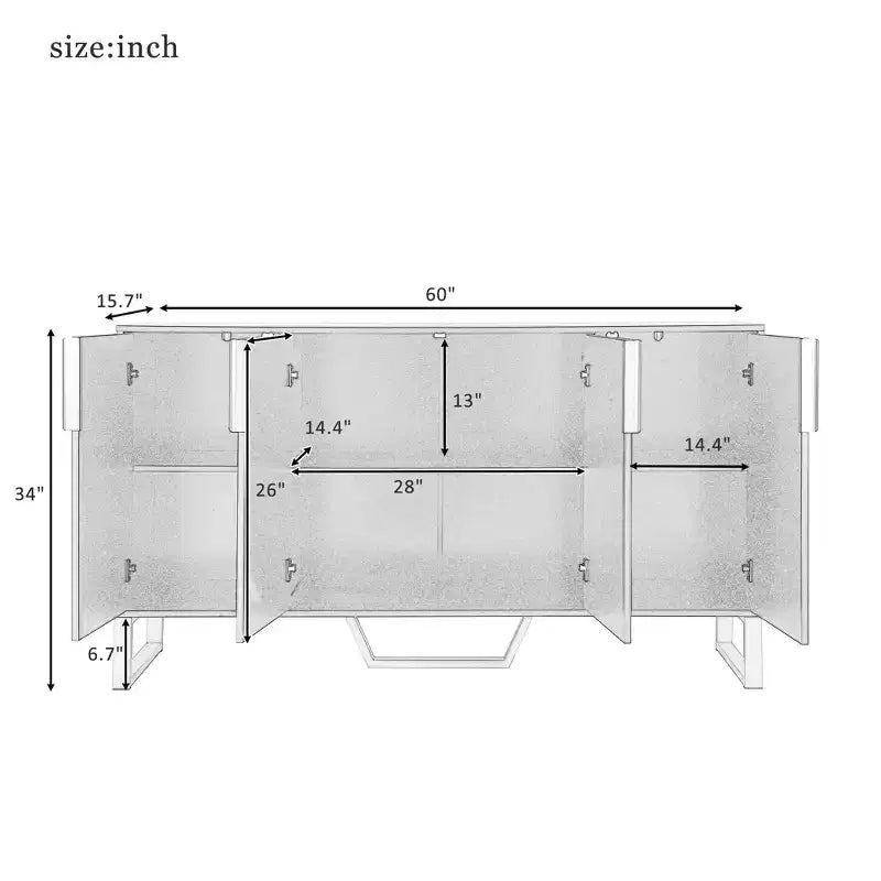 Credenza moderna, credenza a buffet con 3 ante e 4 ripiani, mobiletto contenitore per soggiorno, sala da pranzo, cucina