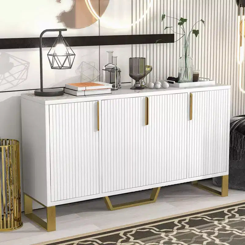 Credenza moderna, credenza a buffet con 3 ante e 4 ripiani, mobiletto contenitore per soggiorno, sala da pranzo, cucina