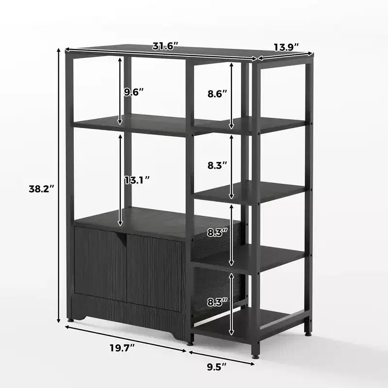 Mobile da Cucina a 5 Ripiani con Ante, Scaffale Multifunzione Indipendente da 97 cm per Microonde e Caffè, Scaffale di Stoccaggio per Cucina, Soggiorno e Ufficio