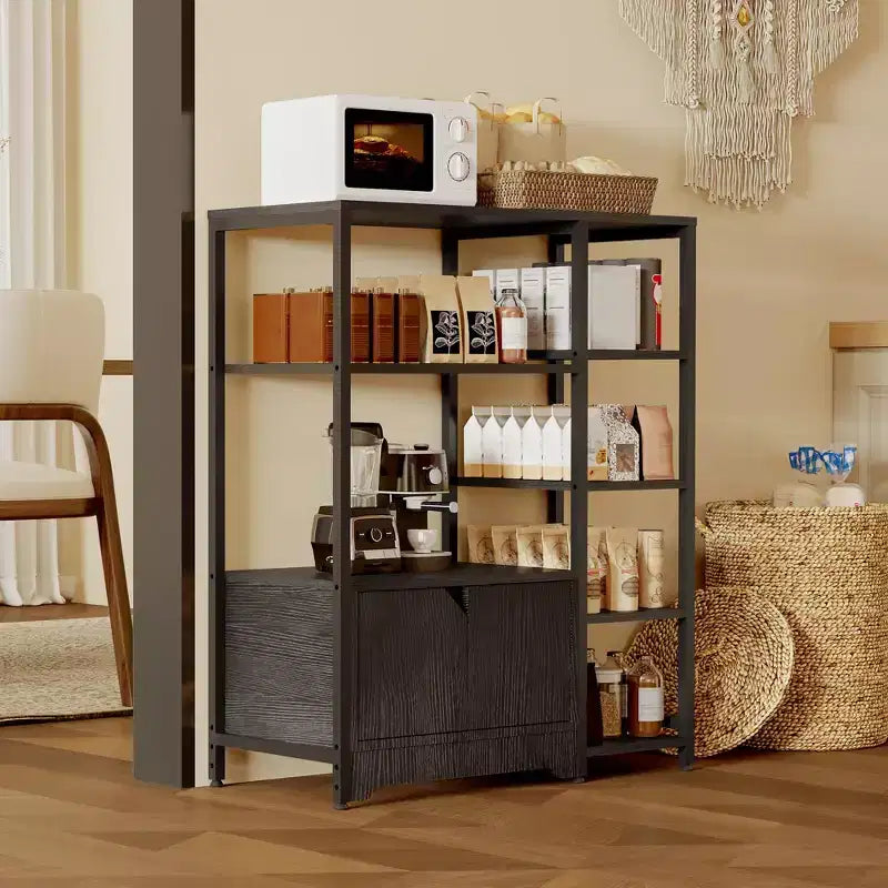 Mobile da Cucina a 5 Ripiani con Ante, Scaffale Multifunzione Indipendente da 97 cm per Microonde e Caffè, Scaffale di Stoccaggio per Cucina, Soggiorno e Ufficio