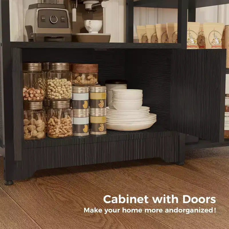 Mobile da Cucina a 5 Ripiani con Ante, Scaffale Multifunzione Indipendente da 97 cm per Microonde e Caffè, Scaffale di Stoccaggio per Cucina, Soggiorno e Ufficio