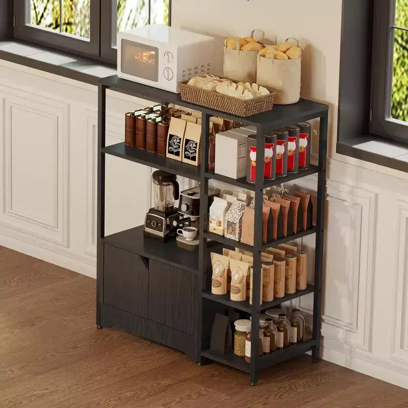 Mobile da Cucina a 5 Ripiani con Ante, Scaffale Multifunzione Indipendente da 97 cm per Microonde e Caffè, Scaffale di Stoccaggio per Cucina, Soggiorno e Ufficio