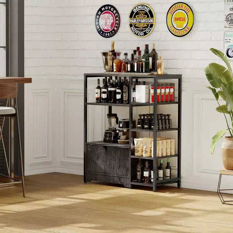 Mobile da Cucina a 5 Ripiani con Ante, Scaffale Multifunzione Indipendente da 97 cm per Microonde e Caffè, Scaffale di Stoccaggio per Cucina, Soggiorno e Ufficio