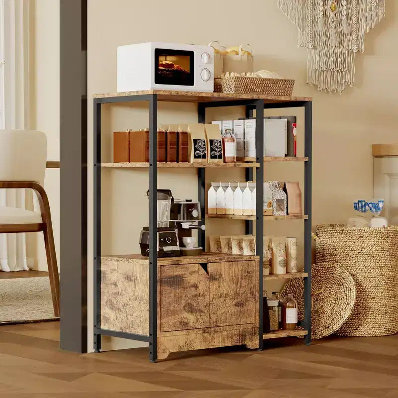 Mobile da Cucina a 5 Ripiani con Ante, Scaffale Multifunzione Indipendente da 97 cm per Microonde e Caffè, Scaffale di Stoccaggio per Cucina, Soggiorno e Ufficio