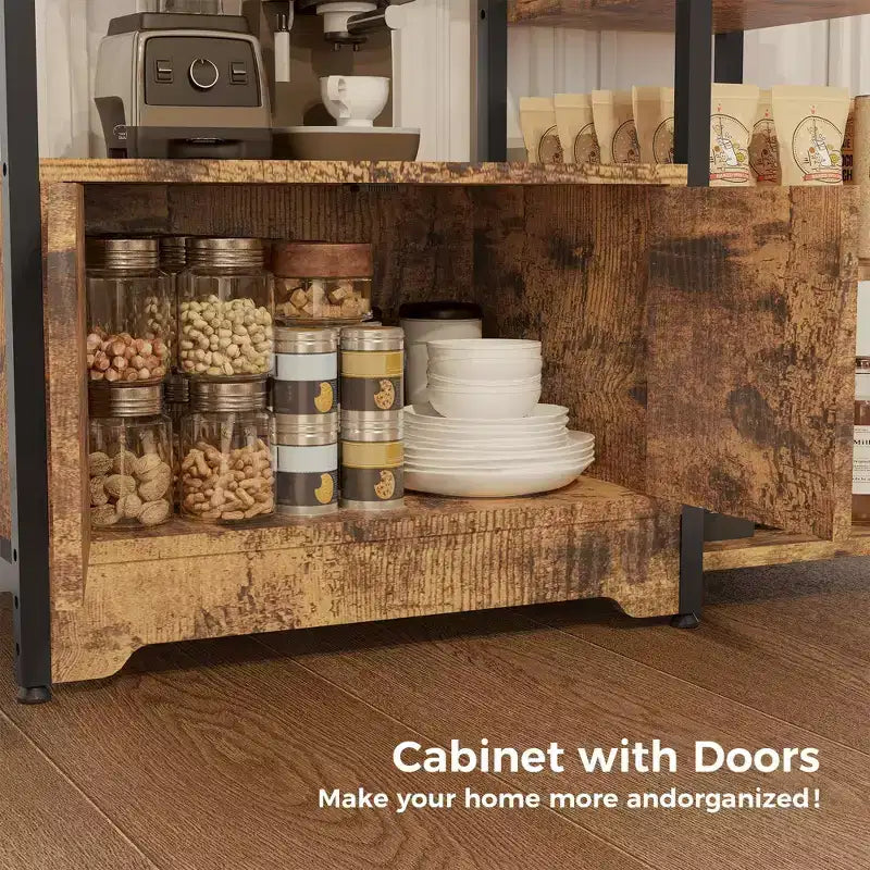 Mobile da Cucina a 5 Ripiani con Ante, Scaffale Multifunzione Indipendente da 97 cm per Microonde e Caffè, Scaffale di Stoccaggio per Cucina, Soggiorno e Ufficio