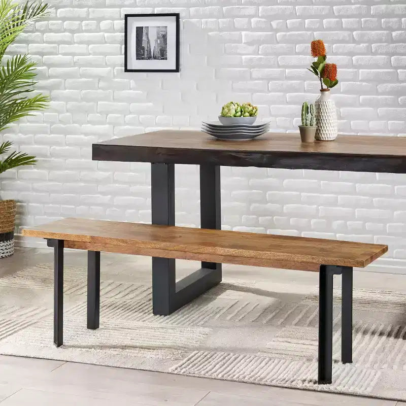 Pisgah Handcrafted Modern Industrial Mango Wood Dining Bench Country Brown/Black - Christopher Knight Home: Iron Frame, Seating for 2
