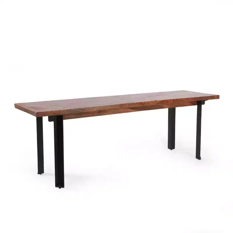 Panca da pranzo Pisgah artigianale moderna industriale in legno di mango marrone/nero - Struttura in ferro, posti a sedere per 2