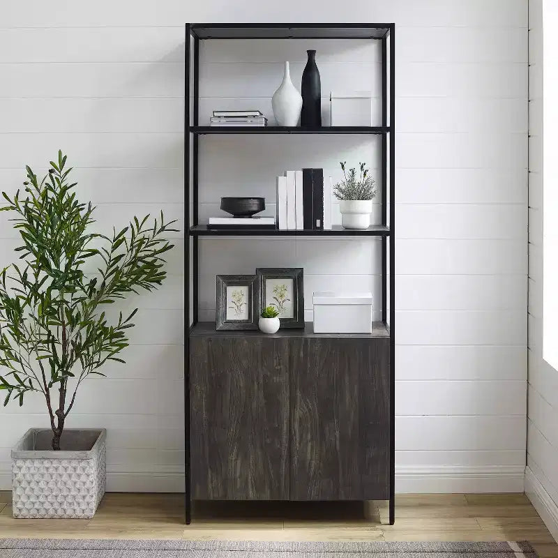 Etagere grande da 204 cm Frassino marrone - Stile industriale, 5 ripiani, Struttura in acciaio
