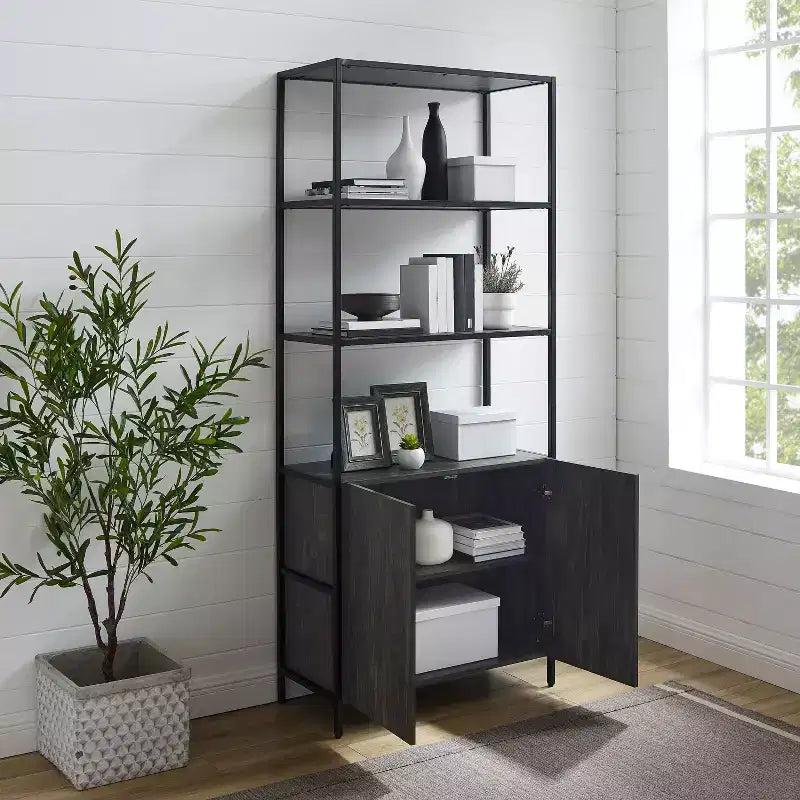 Etagere grande da 204 cm Frassino marrone - Stile industriale, 5 ripiani, Struttura in acciaio