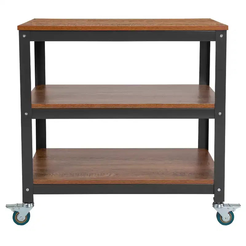 Carrello contenitore da 30 W con ruote in metallo, finitura in venatura del legno di quercia marrone