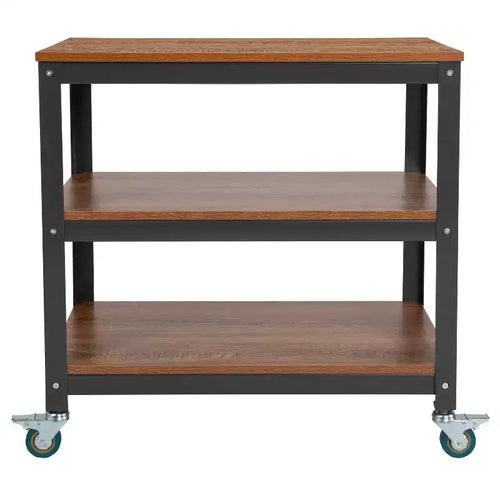Carrello contenitore da 30 W con ruote in metallo, finitura in venatura del legno di quercia marrone