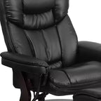 Poltrona reclinabile multiposizione e pouf curvo con base girevole in legno