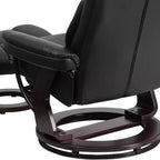 Poltrona reclinabile multiposizione e pouf curvo con base girevole in legno