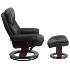 Poltrona reclinabile multiposizione e pouf curvo con base girevole in legno