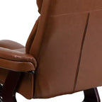 Poltrona reclinabile multiposizione e pouf curvo con base girevole in legno