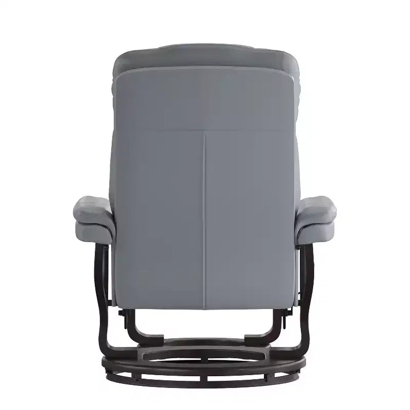Poltrona reclinabile multiposizione e pouf curvo con base girevole in legno