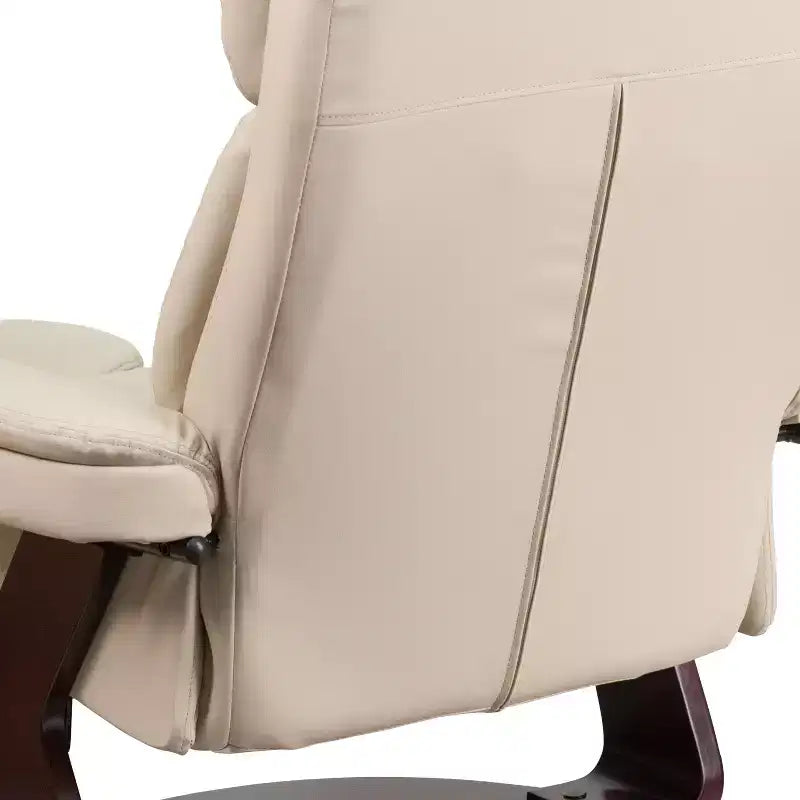 Poltrona reclinabile multiposizione e pouf curvo con base girevole in legno