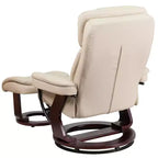 Poltrona reclinabile multiposizione e pouf curvo con base girevole in legno