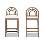 Sgabello da bancone con schienale arcuato in legno e imbottito, set da 2, bouclé bianco avorio