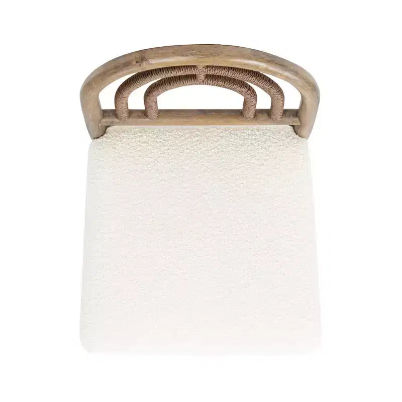 Sgabello da bancone con schienale arcuato in legno e imbottito, set da 2, bouclé bianco avorio