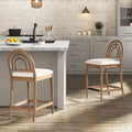 Sgabello da bancone con schienale arcuato in legno e imbottito, set da 2, bouclé bianco avorio