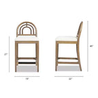 Sgabello da bancone con schienale arcuato in legno e imbottito, set da 2, bouclé bianco avorio